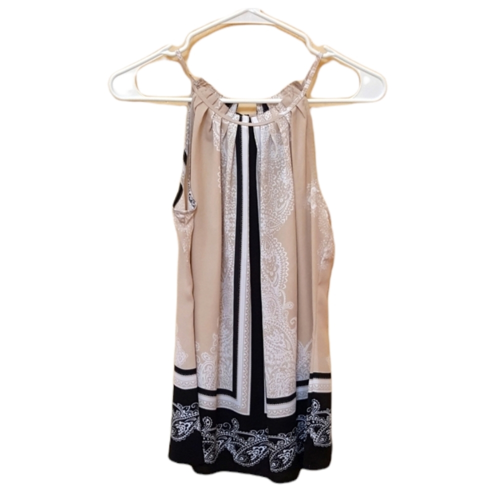 NEW YORK & CO Black and Cream Back Tie Blouse